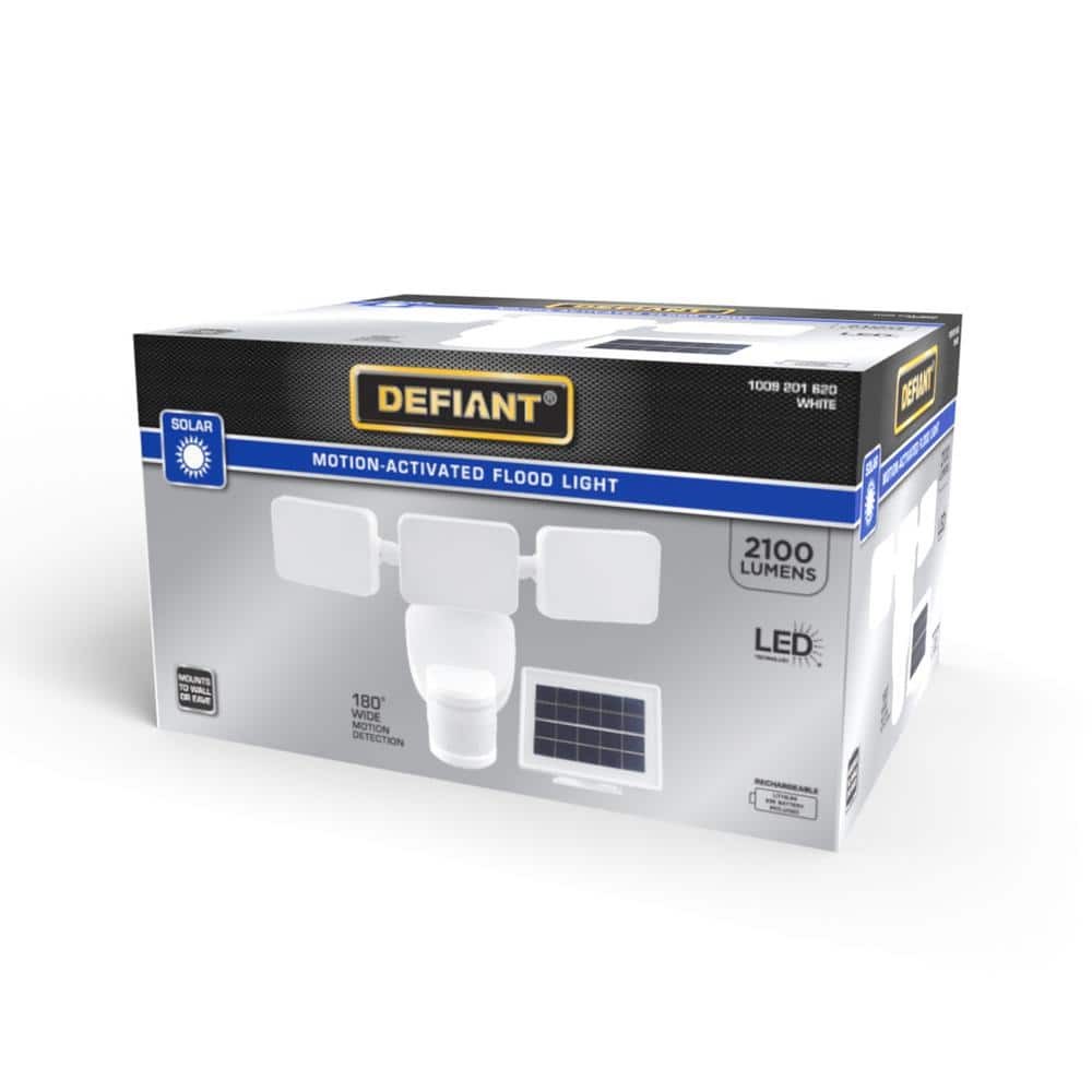 Defiant 180° White Motion Security Light Solar Outdoor Flood Light 2100 Lumens
