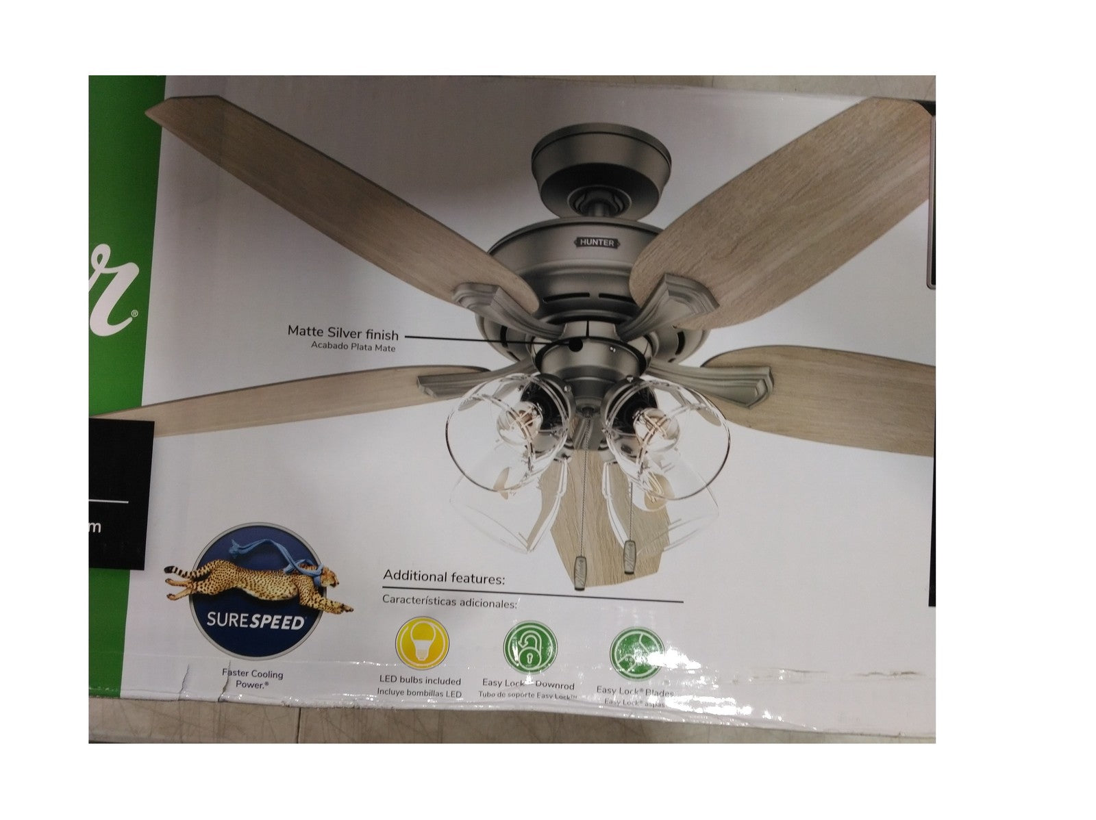 Channing 52" Hunter Express Indoor Matte Silver Ceiling Fan, Light Kit Included