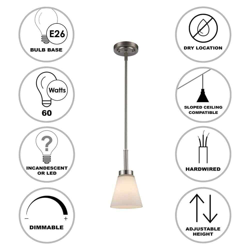 Bel Air Lighting Fifer Brushed Nickel Mini Pendant Light w/ Frosted Glass