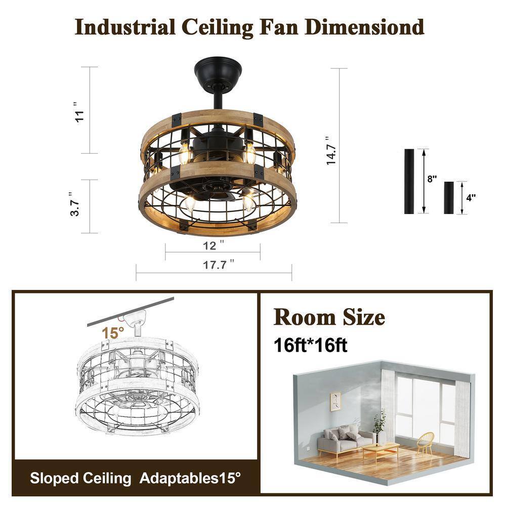 Bella Depot 18 in. Metal Black Caged Reversible Ceiling Fan w/ Lights and Remote