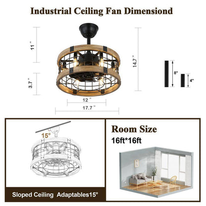 Bella Depot 18 in. Metal Black Caged Reversible Ceiling Fan w/ Lights and Remote