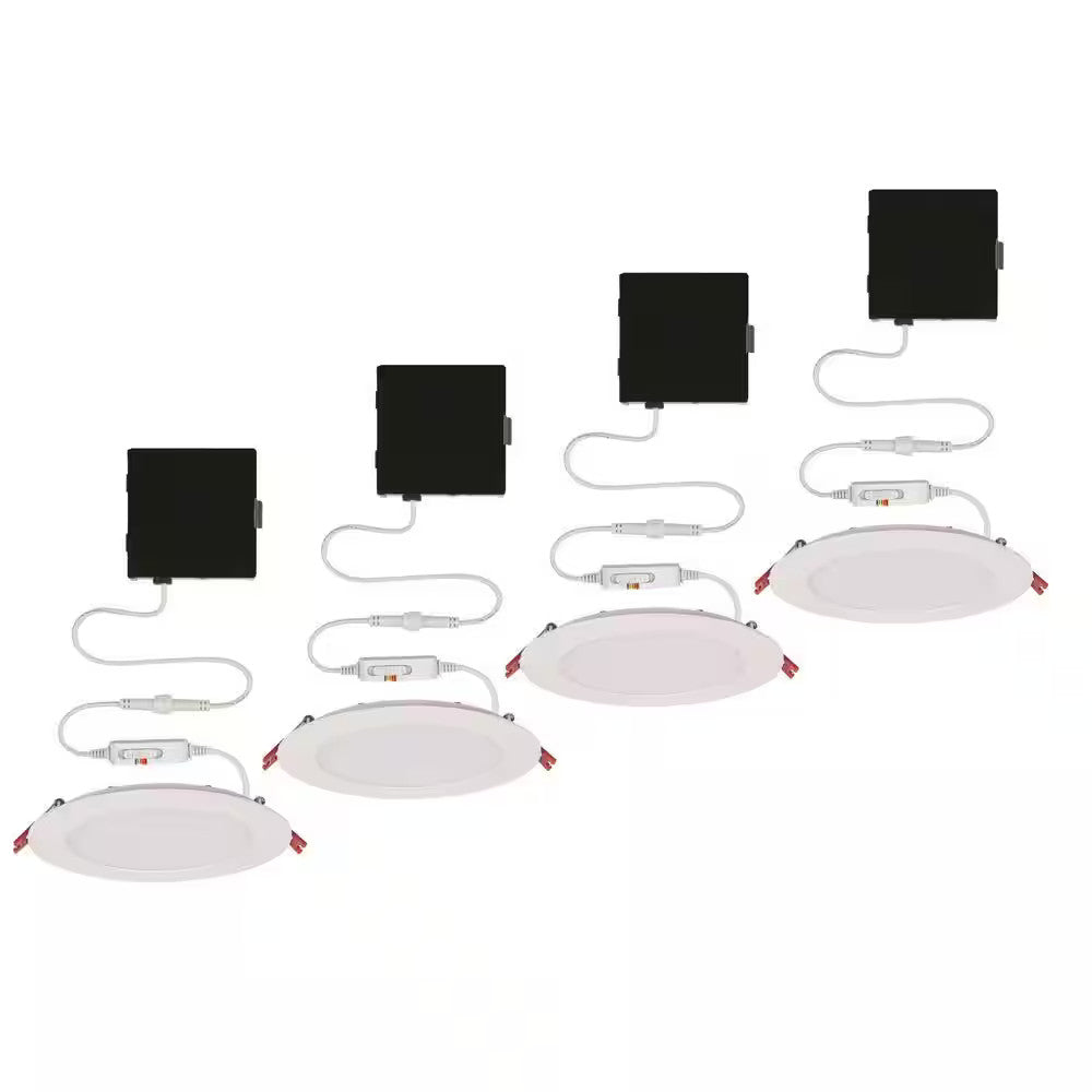 Commercial Electric Ultra Slim 6 in. Canless Recessed LED Kit, White, 4-Pack