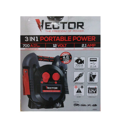 700 Peak Amp Automotive Jump Starter, Portable Power - 10W USB Port, 12V DC Port