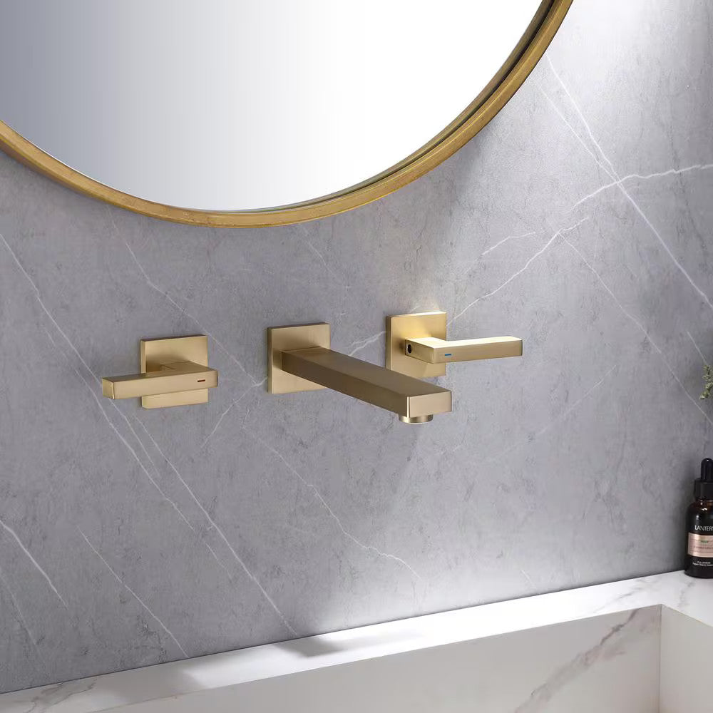 BWE Two-Handle Wall Mounted Bathroom Faucet in Brushed Gold