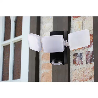 Defiant 270° Black Motion Sensor Battery Powered Outdoor 3-Head Flood Light