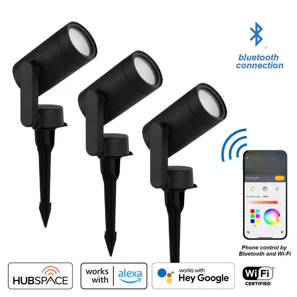 3-PACK Hampton Bay Smart 450 Lumens Low Voltage Black LED Outdoor Spotlight