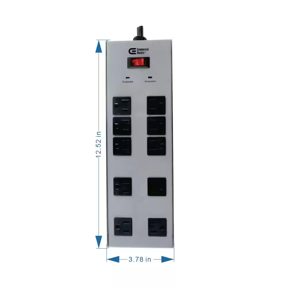 Commercial Electric 15 ft. 10-Outlet Metal Surge Protector Gray