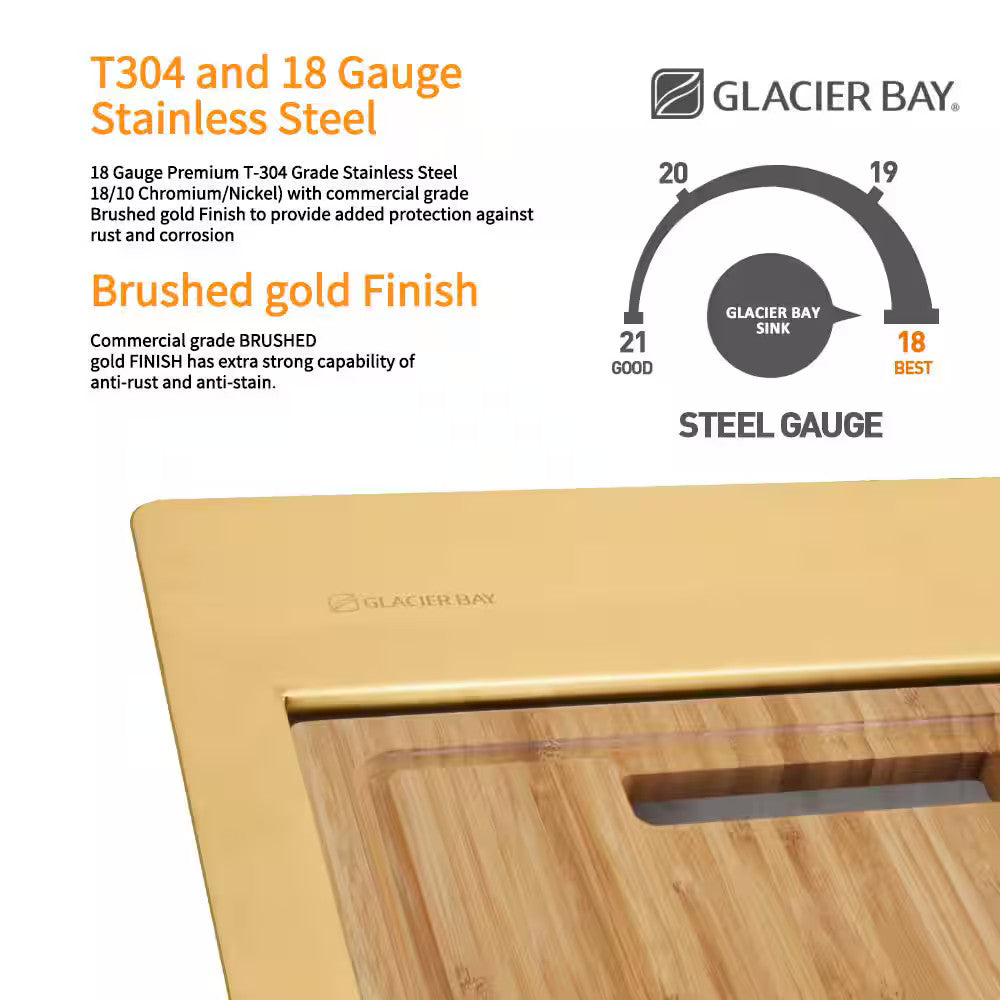 32" Undermount Gold Stainless Steel Workstation Kitchen Sink with Accessories