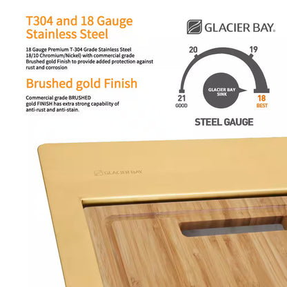 32" Undermount Gold Stainless Steel Workstation Kitchen Sink with Accessories