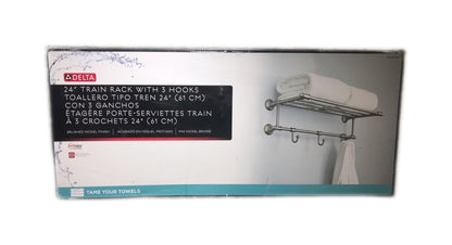 Delta Hospitality Extension 24" Train Rack Shelf with 3 Hooks in Brushed Nickel 