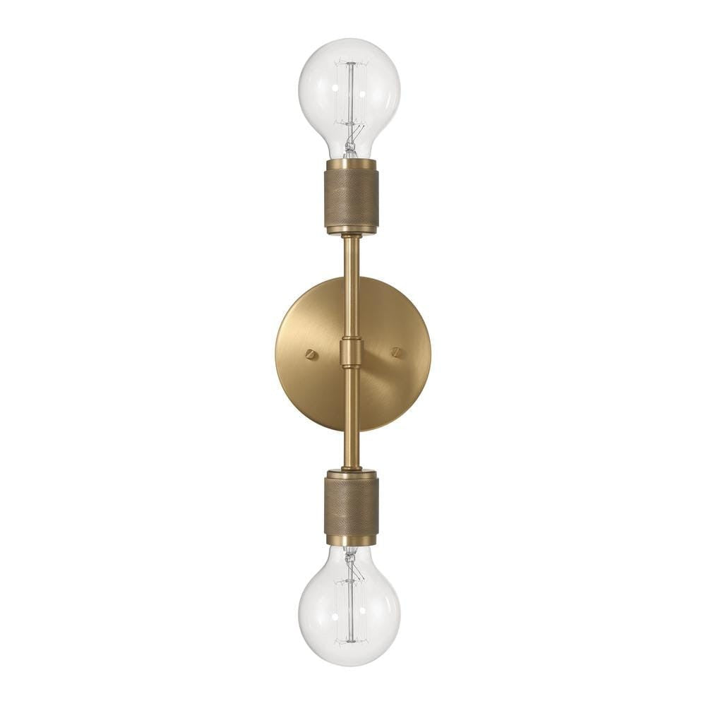 6.37 in. Maxim 2-Light Lacquered Brass Minimalist Wall Sconce with Exposed Bulbs