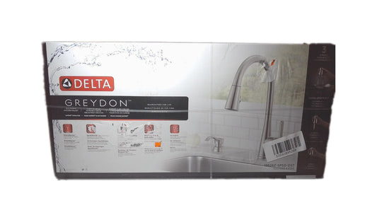 Delta 19826Z-SPSD-DST Greydon Stainless Steel Kitchen Faucet with Soap Dispenser