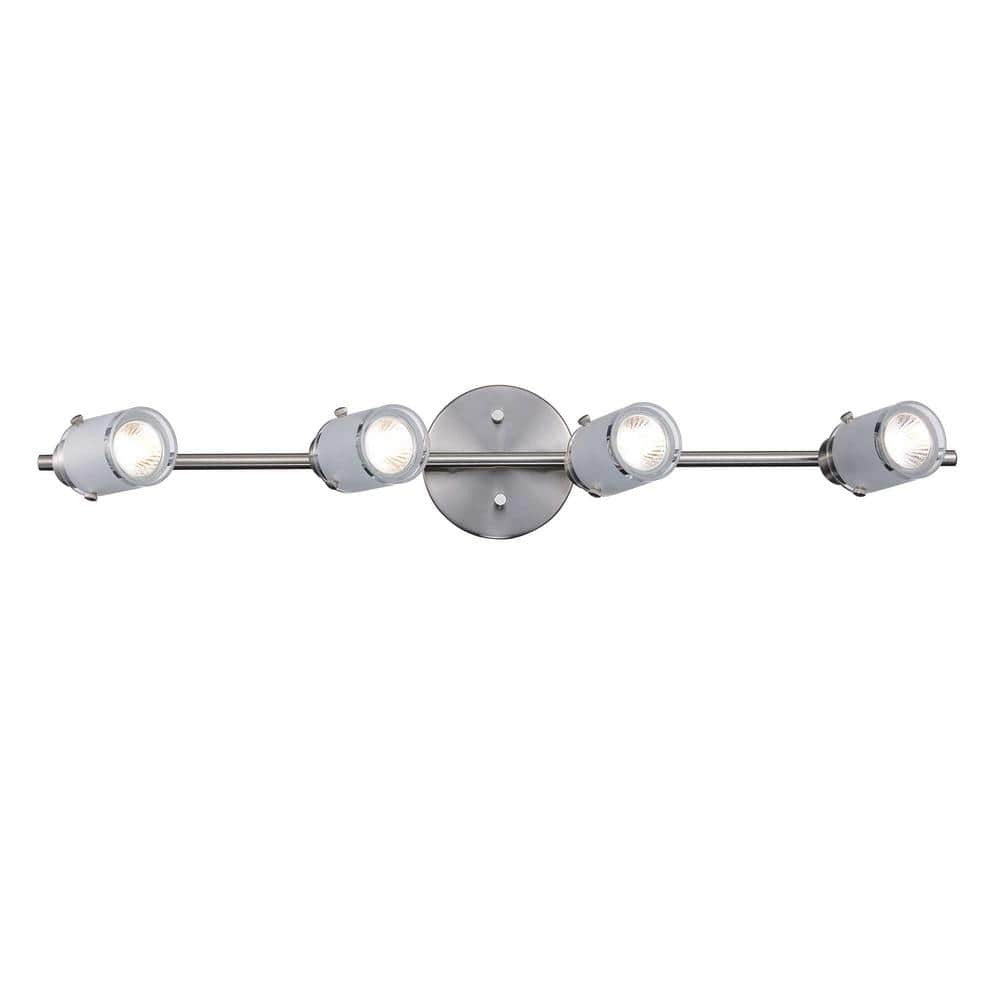 Bel Air Lighting 29" 4-Light Brushed Nickel Track Light Frosted Glass Shades