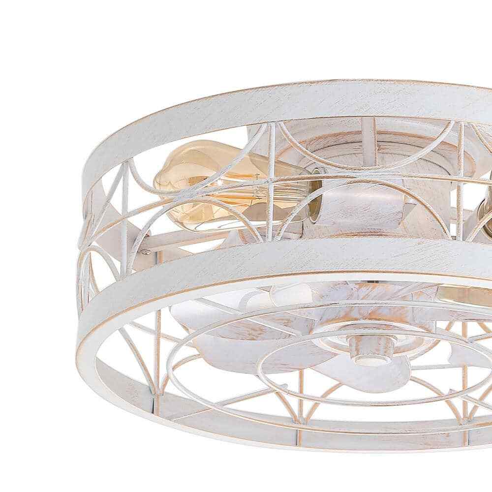 Breezary 16.5 in. White/Gold Caged Flush Mount Ceiling Fan w/ Light & Remote