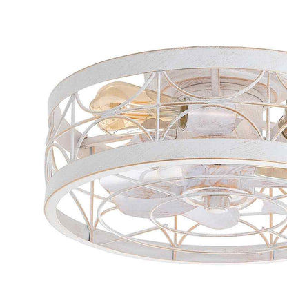 Breezary 16.5 in. White/Gold Caged Flush Mount Ceiling Fan w/ Light & Remote