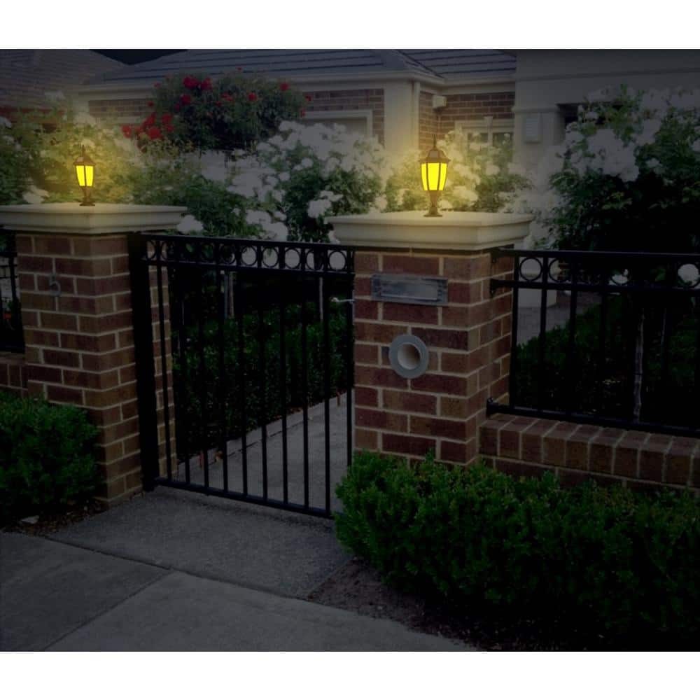 Black Solar Wall or Pillar LED Outdoor Light Sconce with Amber or White Light