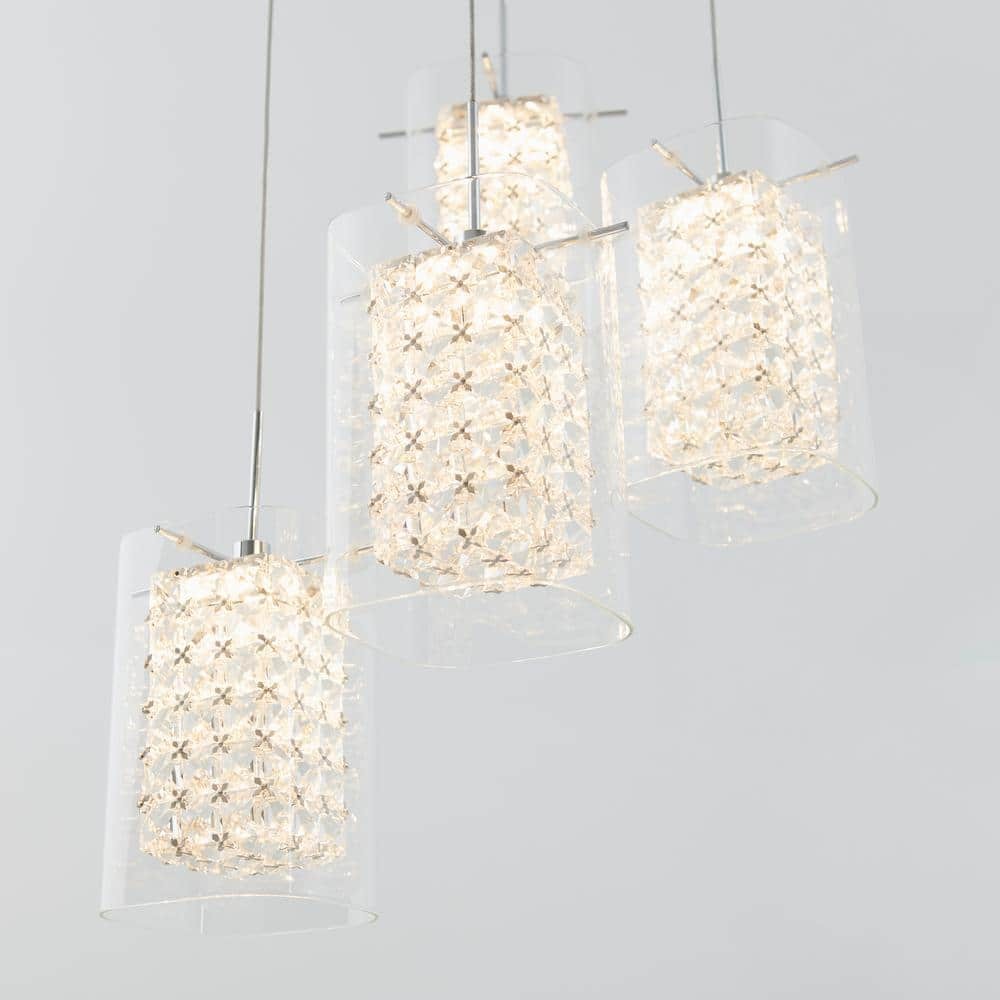Artika Crystal Cube 4 Light Chrome Modern Integrated LED Pendant Light Fixture