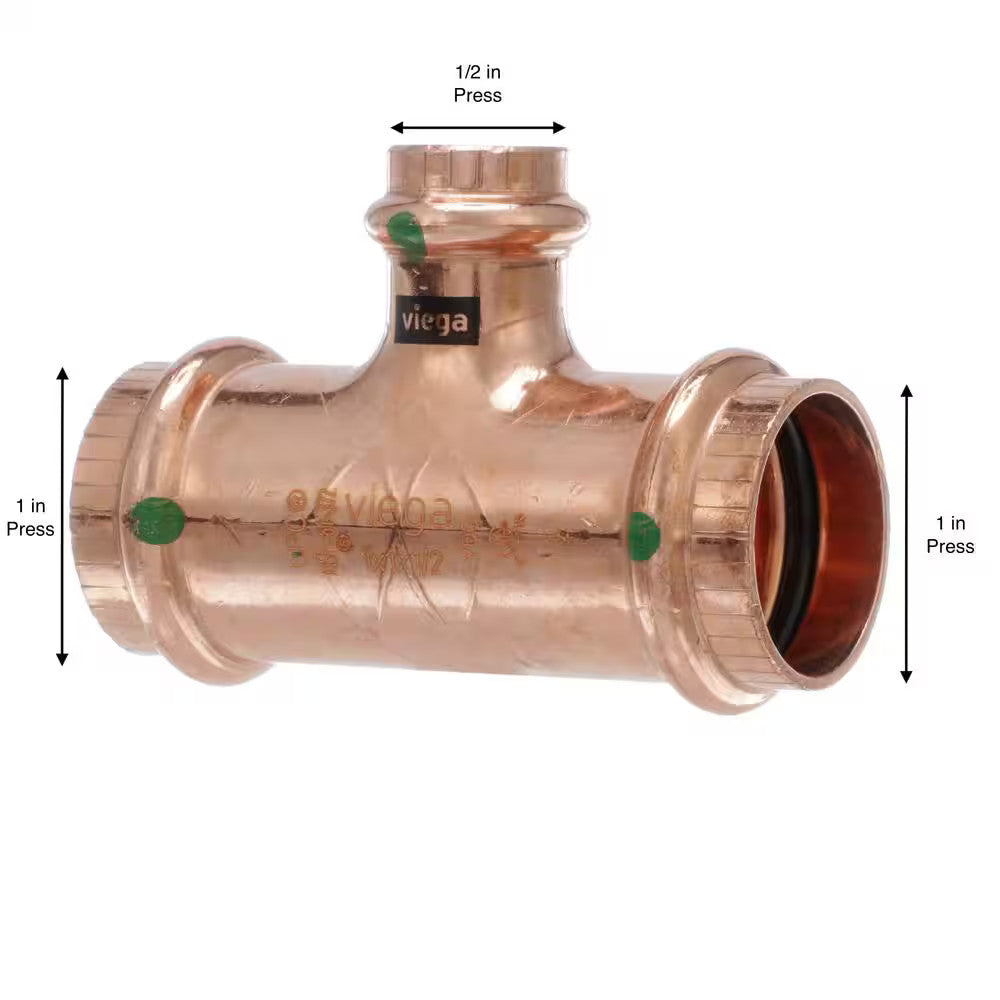 *2 PACK* Viega ProPress 1 in. x 1 in. x 1/2 in. Press Copper Reducing Tee 79321