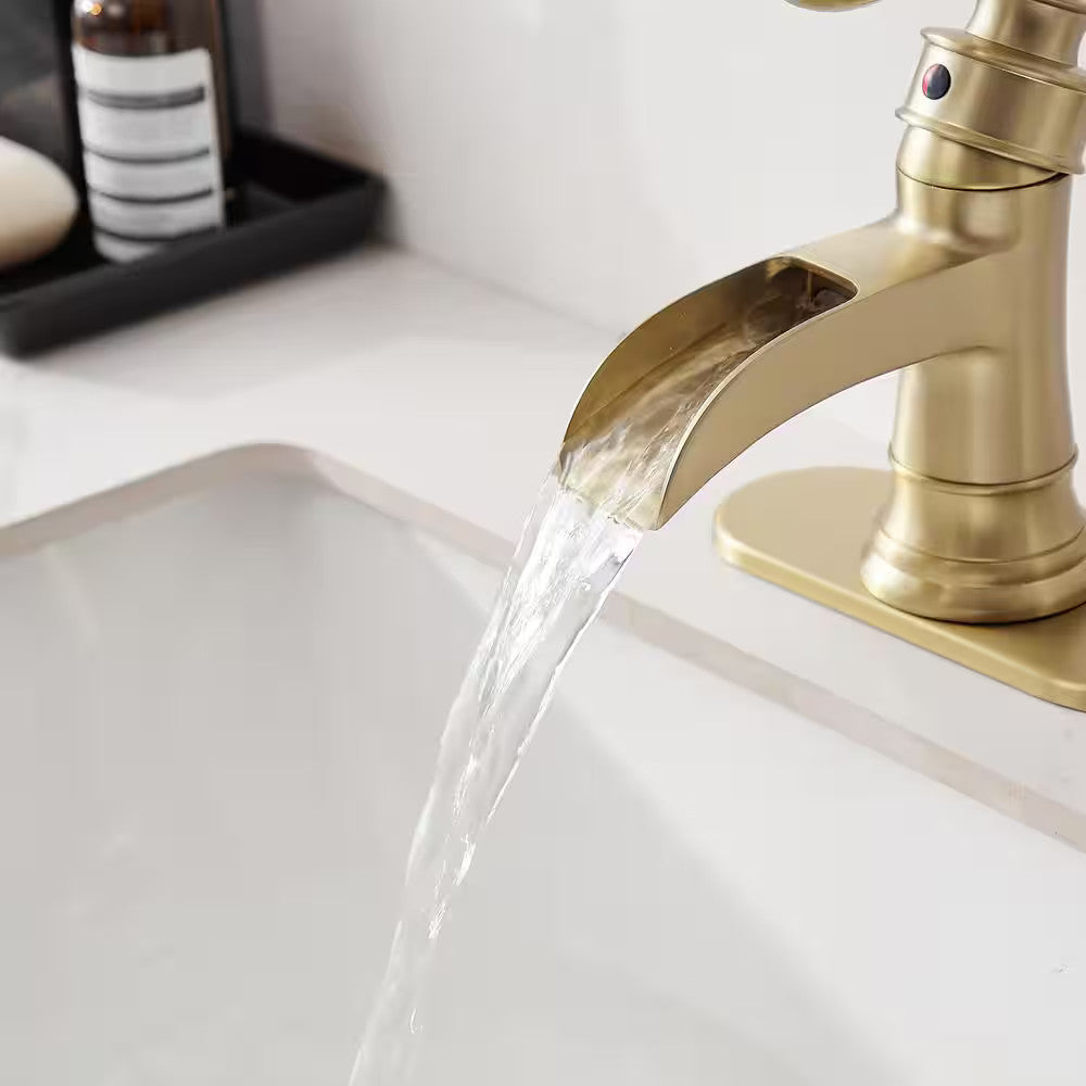 BWE Low-Arc Bathroom Faucet 2.26" Water-Saving Vanity Brushed Gold w/ Drain Kit
