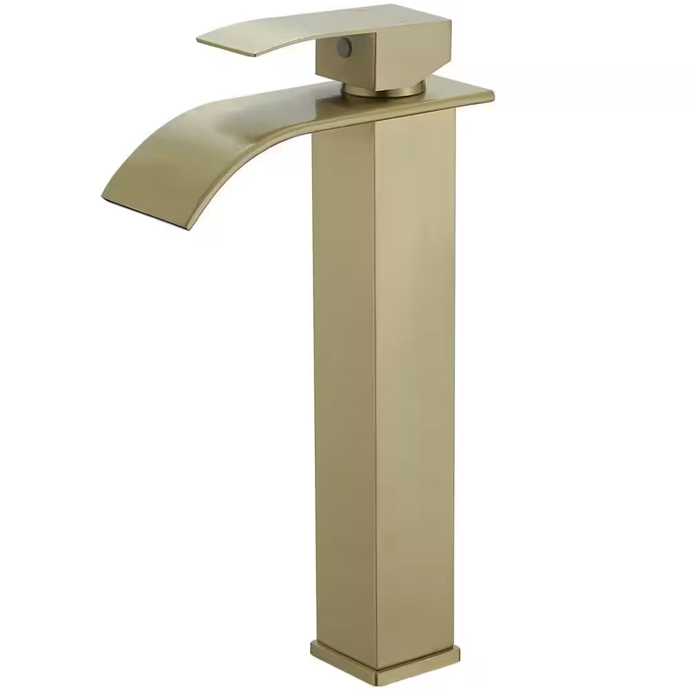 BWE Waterfall Single Hole Single Handle Bathroom Vessel Sink Faucet Brushed Gold