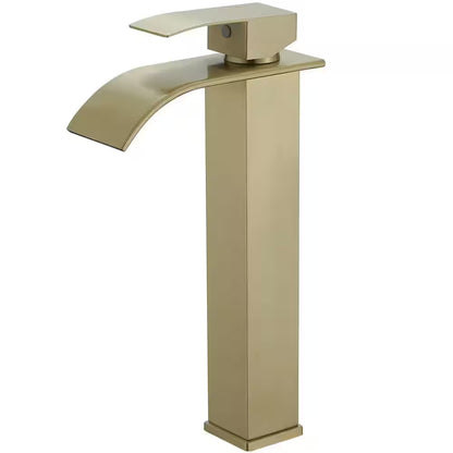 BWE Waterfall Single Hole Single Handle Bathroom Vessel Sink Faucet Brushed Gold