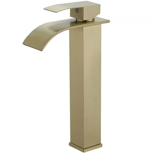 BWE Waterfall Single Hole Single Handle Bathroom Vessel Sink Faucet Brushed Gold