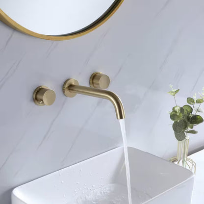 AIMADI Double Handle Wall Mounted Bathroom Faucet with Modern 3-Hole Brass Basin