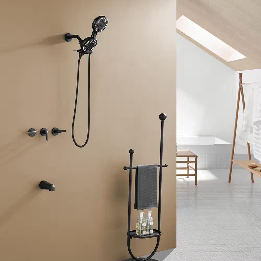 3-Handle Tub Shower Faucet Dual Head Shower 2.5 GPM  Matte Black, with Valve