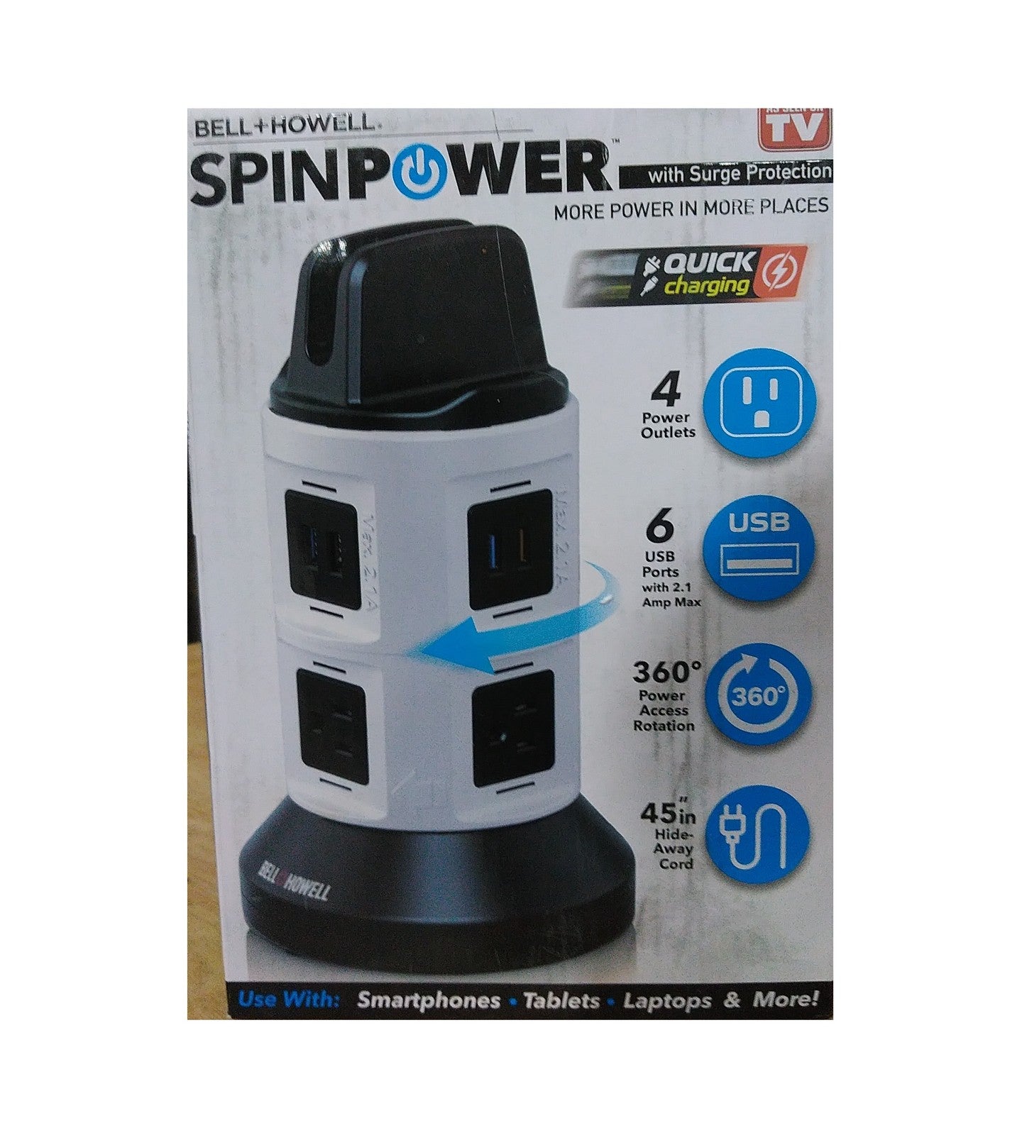 Bell + Howell 4-Outlets / 6 USB Spin Power - The Ultimate Smart Charging Station