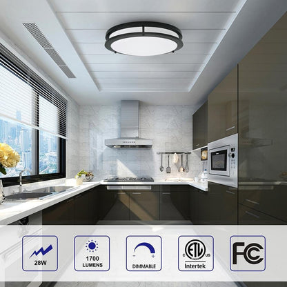 14 in Brushed Nickel Selectable LED Round Double Ring Flush Mount Dimmable Black
