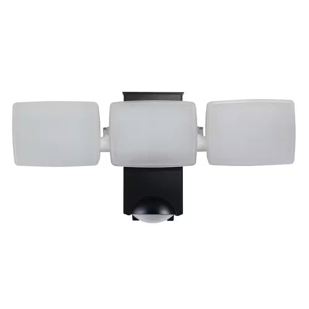 Defiant 270° Black Motion Sensor Battery Powered Outdoor 3-Head Flood Light