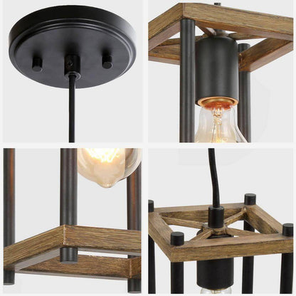 1-Light Pine Texture Single Pendant Chandelier Hanging Ceiling Light Fixture