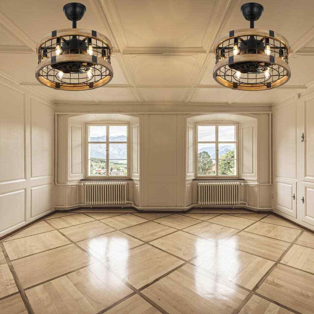 Bella Depot 18 in. Metal Black Caged Reversible Ceiling Fan w/ Lights and Remote