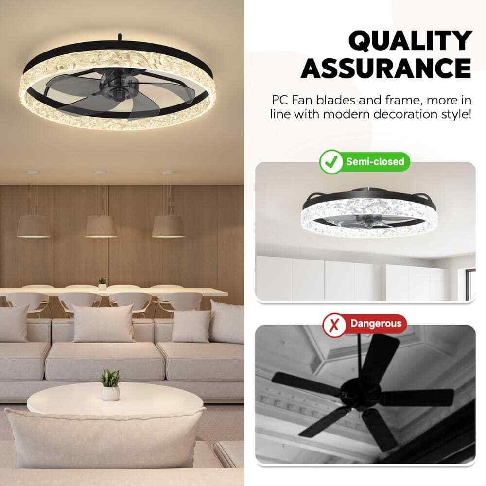 Ariskeen 20 in Black Crystal Ceiling w/ with Light & Remote Flush Mount Dimmable
