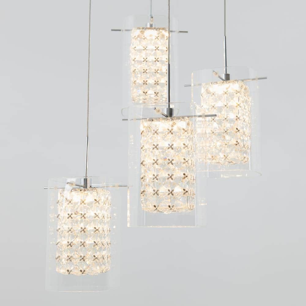 Artika Crystal Cube 4 Light Chrome Modern Integrated LED Pendant Light Fixture