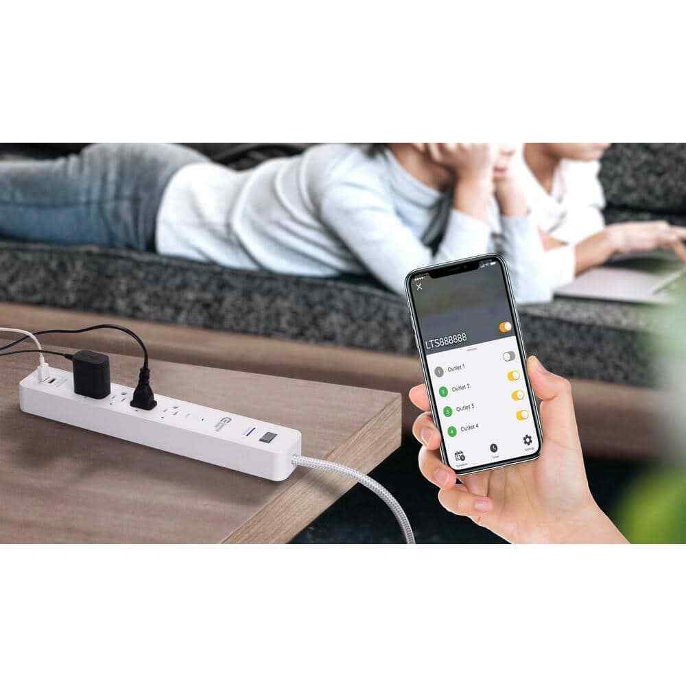Commercial Electric 3 ft. 4-Outlet White Surge Protector Smart with USB Hubspace
