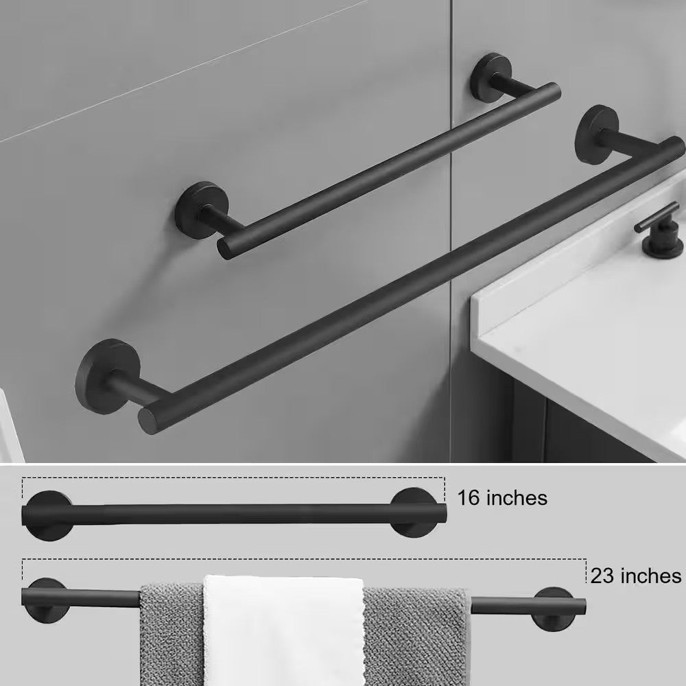 BWE 6-Piece Modern Bath Set w/ Towel Ring, Toilet Paper Holder, Bar, Matte Black