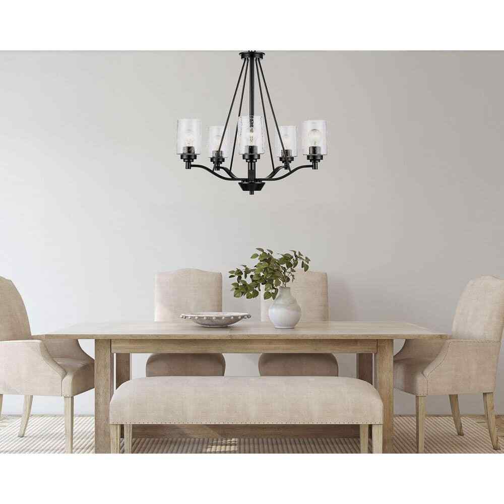 Bel Air Lighting Simi Black Chandelier Light Fixture w/ Seeded Glass Shades