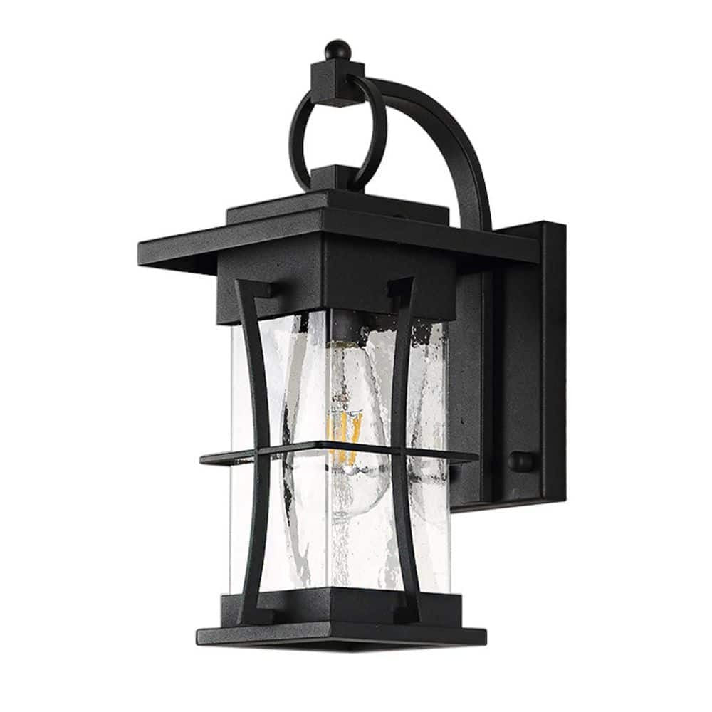 1-Light Black Waterproof Outdoor/Indoor Wall Sconce Glass Shade for Yards Garden