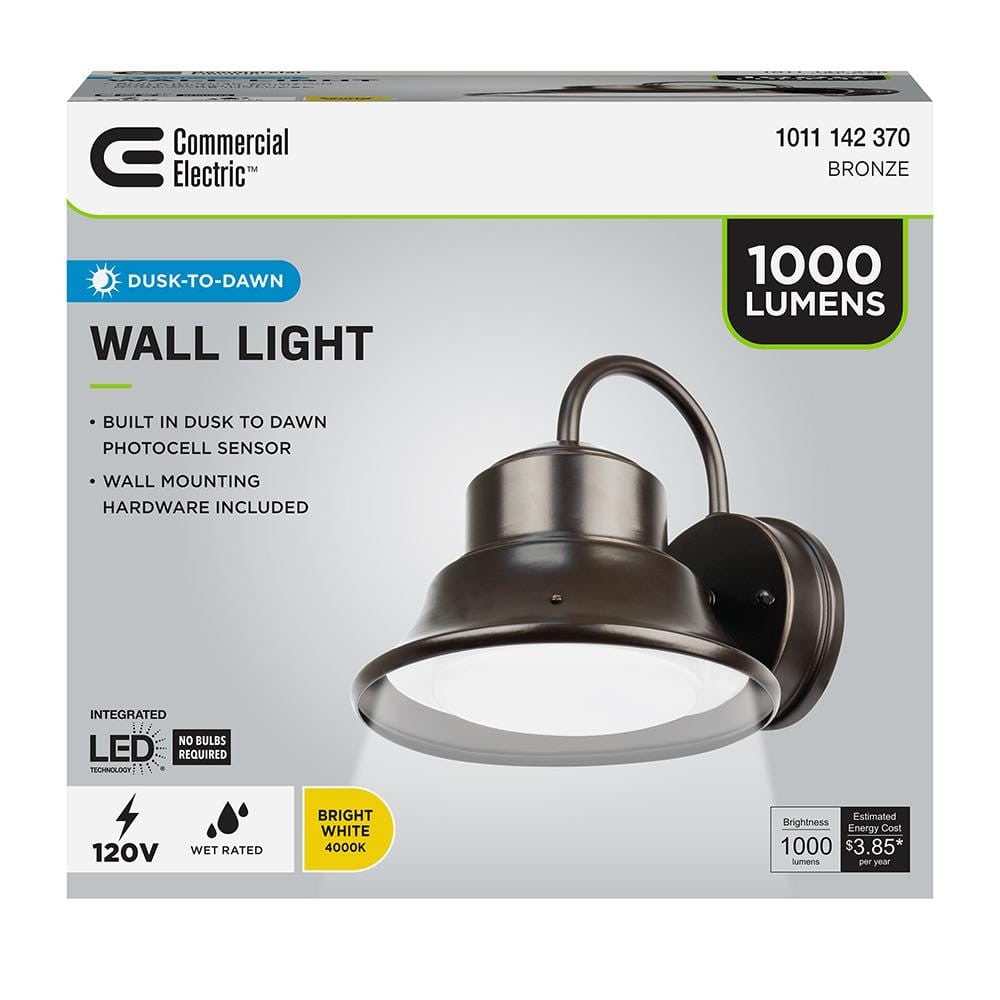 Commercial Electric Integrated LED Bronze Dusk to Dawn Bell Wall Light 4000K
