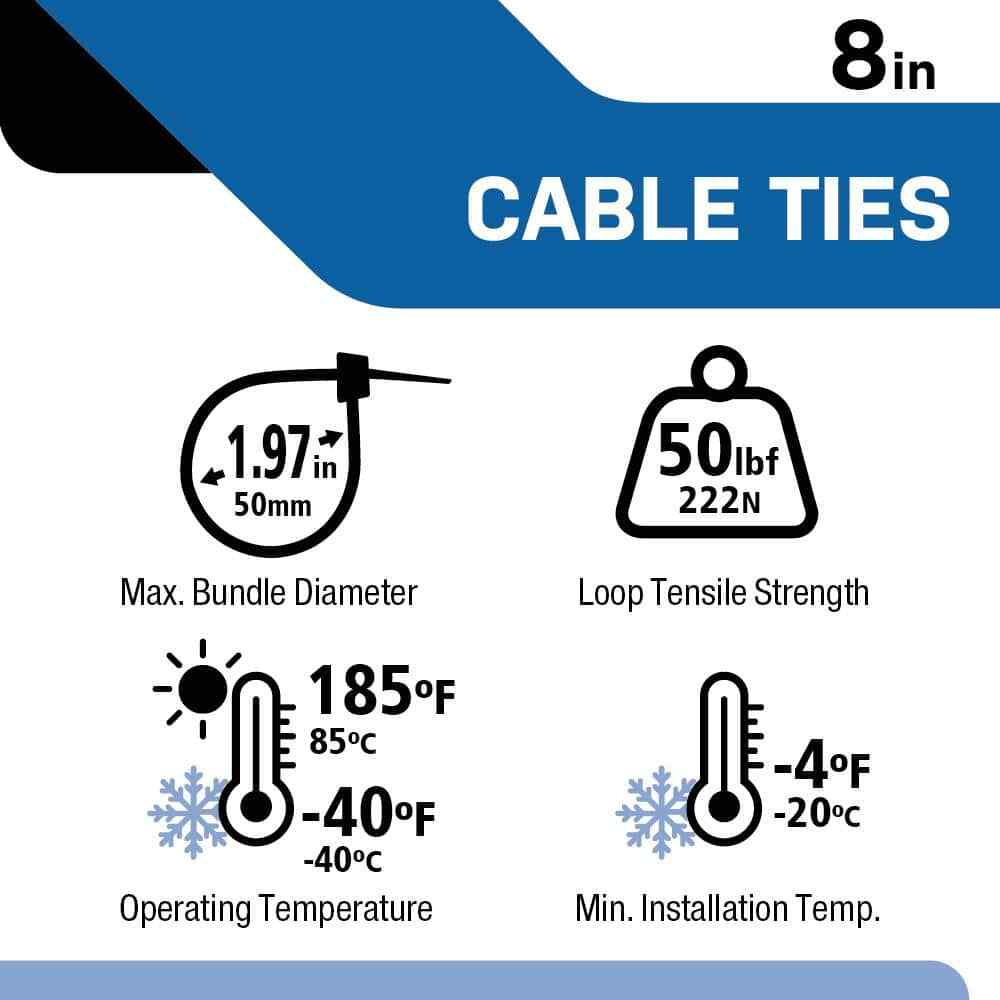 8 in Standard 50 lb. Tensile Strength UL 21S Rated Cable Zip Ties 100-Pack Green