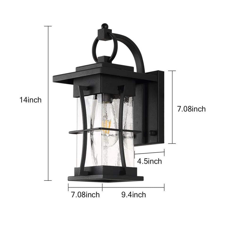1-Light Black Waterproof Outdoor/Indoor Wall Sconce Glass Shade for Yards Garden