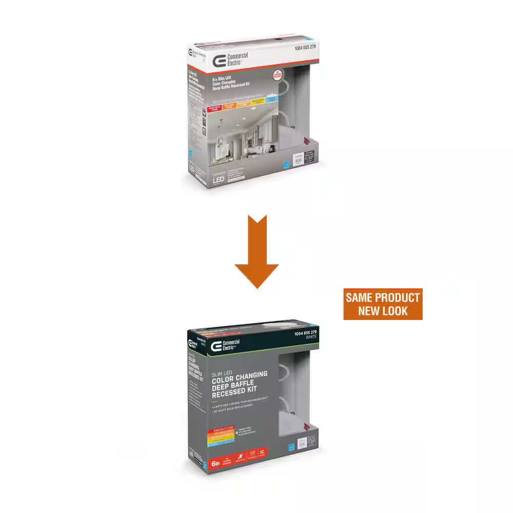 Commercial Electric Slim LED Color Changing Deep Baffle Recessed Kit 6" 91479