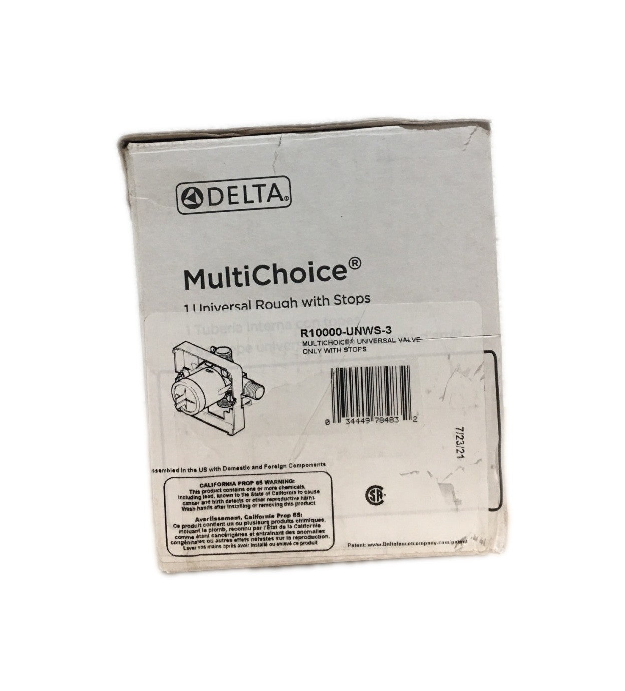Delta MultiChoice Universal Tub Shower Valve Body Rough-In R10000-UNWS-3 w Stops