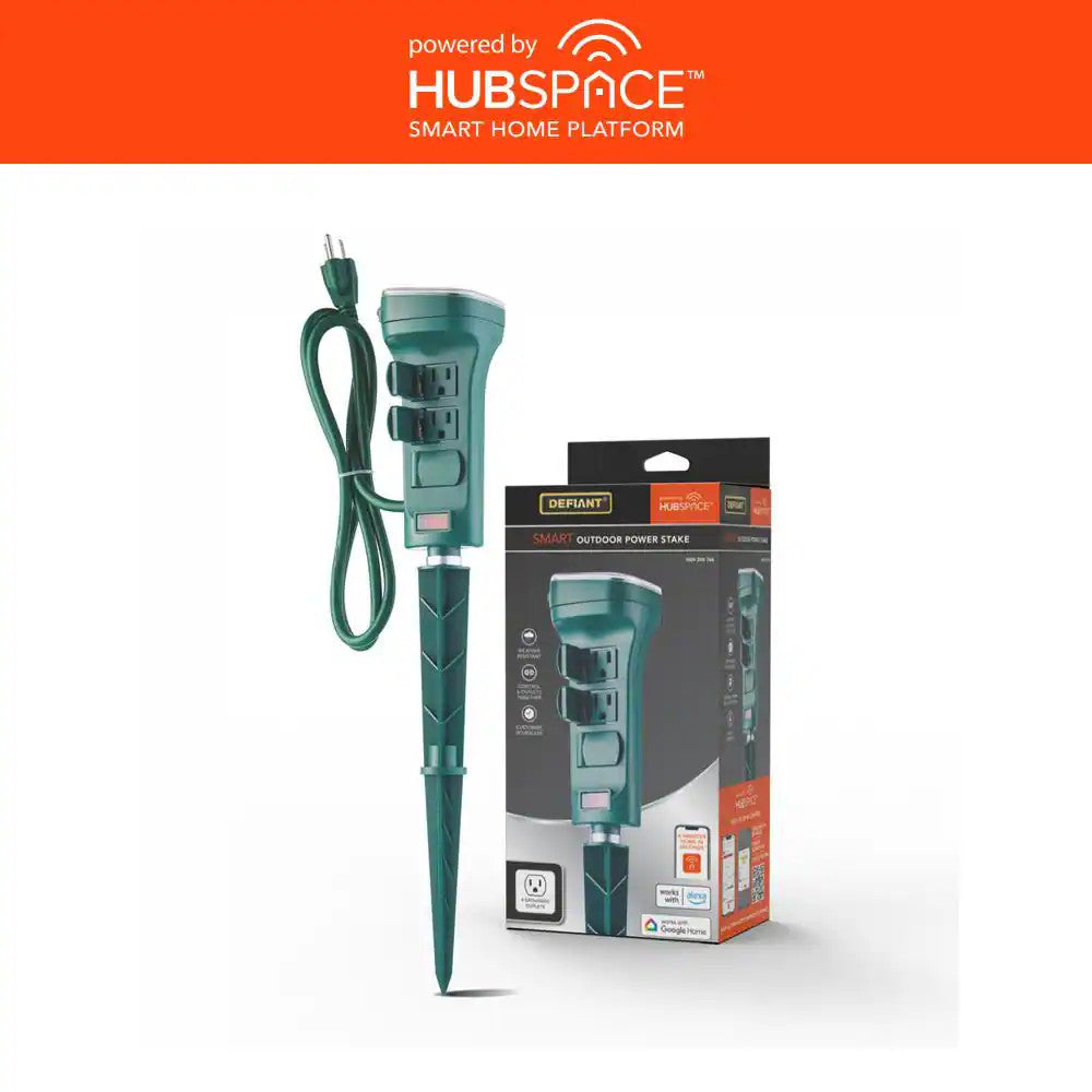 Defiant Smart Outdoor 4 ft. 6-Outlet Power Stake Timer Powered by Hubspace