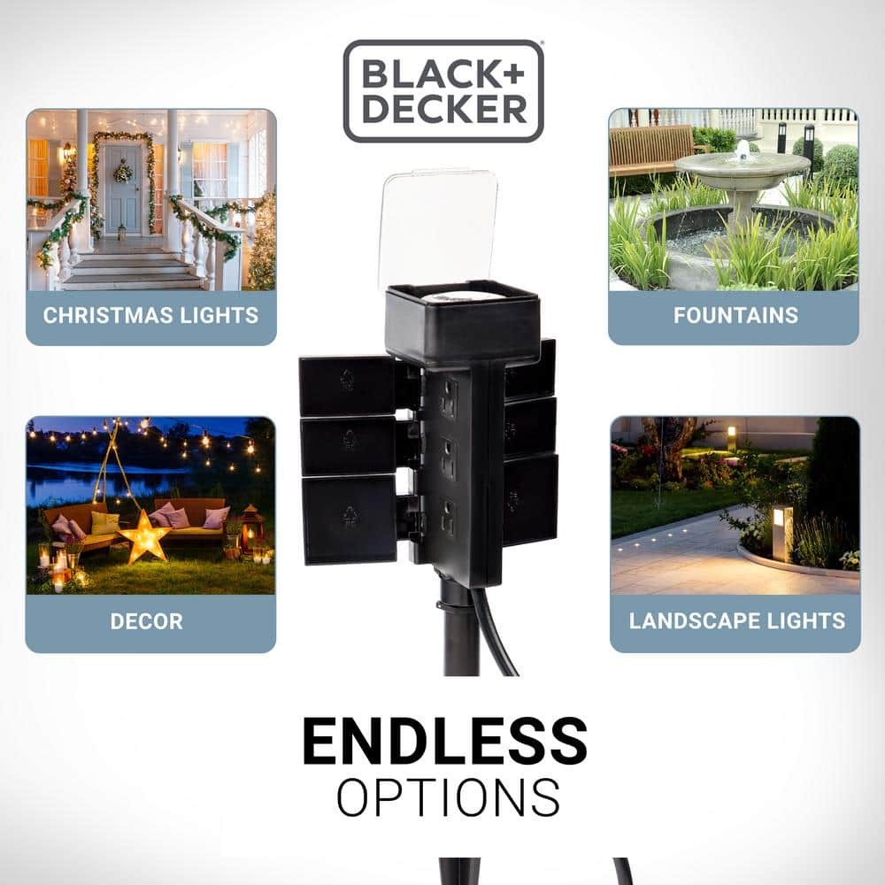 BLACK+DECKER Garden Stake 6 Grounded Outlet Tools Timer Waterproof Timer