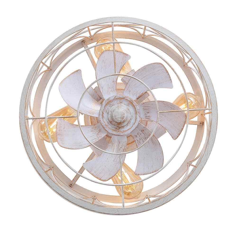 Breezary 16.5 in. White/Gold Caged Flush Mount Ceiling Fan w/ Light & Remote
