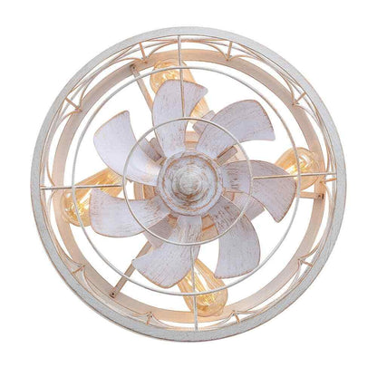 Breezary 16.5 in. White/Gold Caged Flush Mount Ceiling Fan w/ Light & Remote