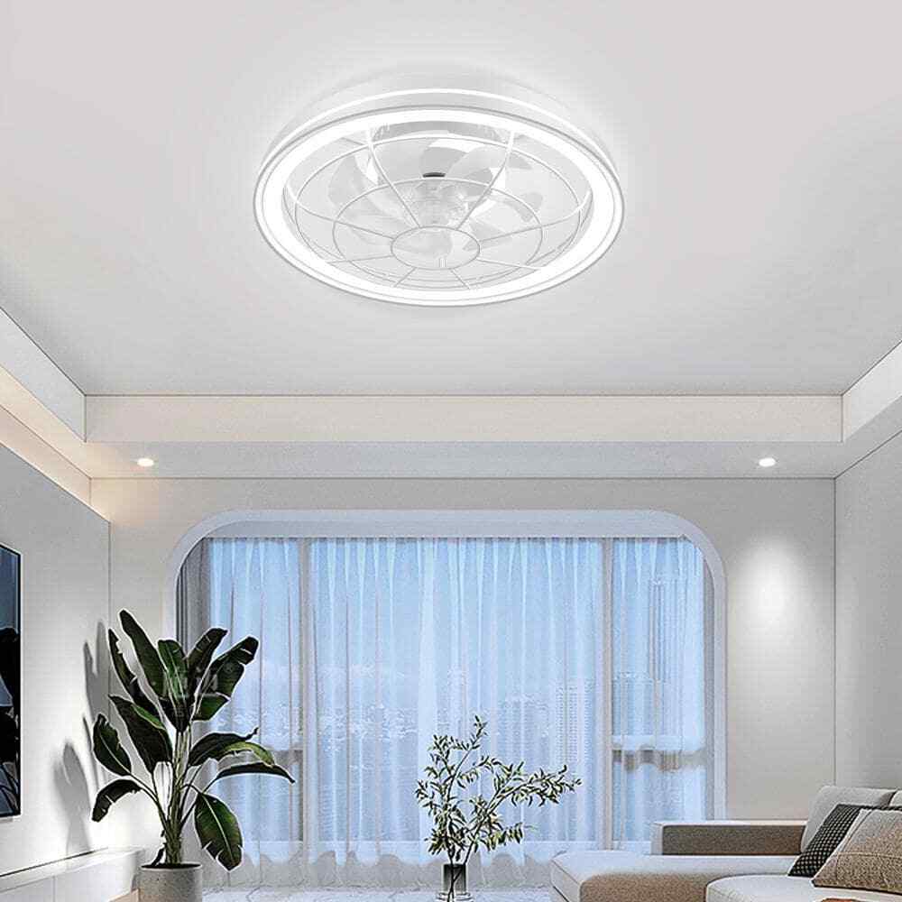 BICIK Flush Mount Smart White Invisible Blade Ceiling Fan w/ Light & Remote