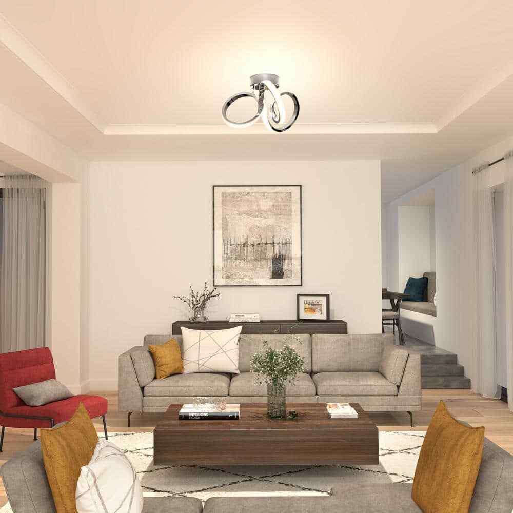 Artika Swirl 13 in. Modern Chrome LED Flush Mount Ceiling Light Fixture